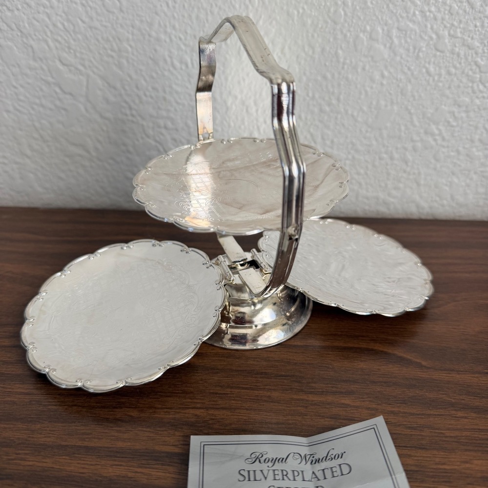 Royal Windsor Silver Plated 3-Tier Folding  Cake Candy Server Queen Anne